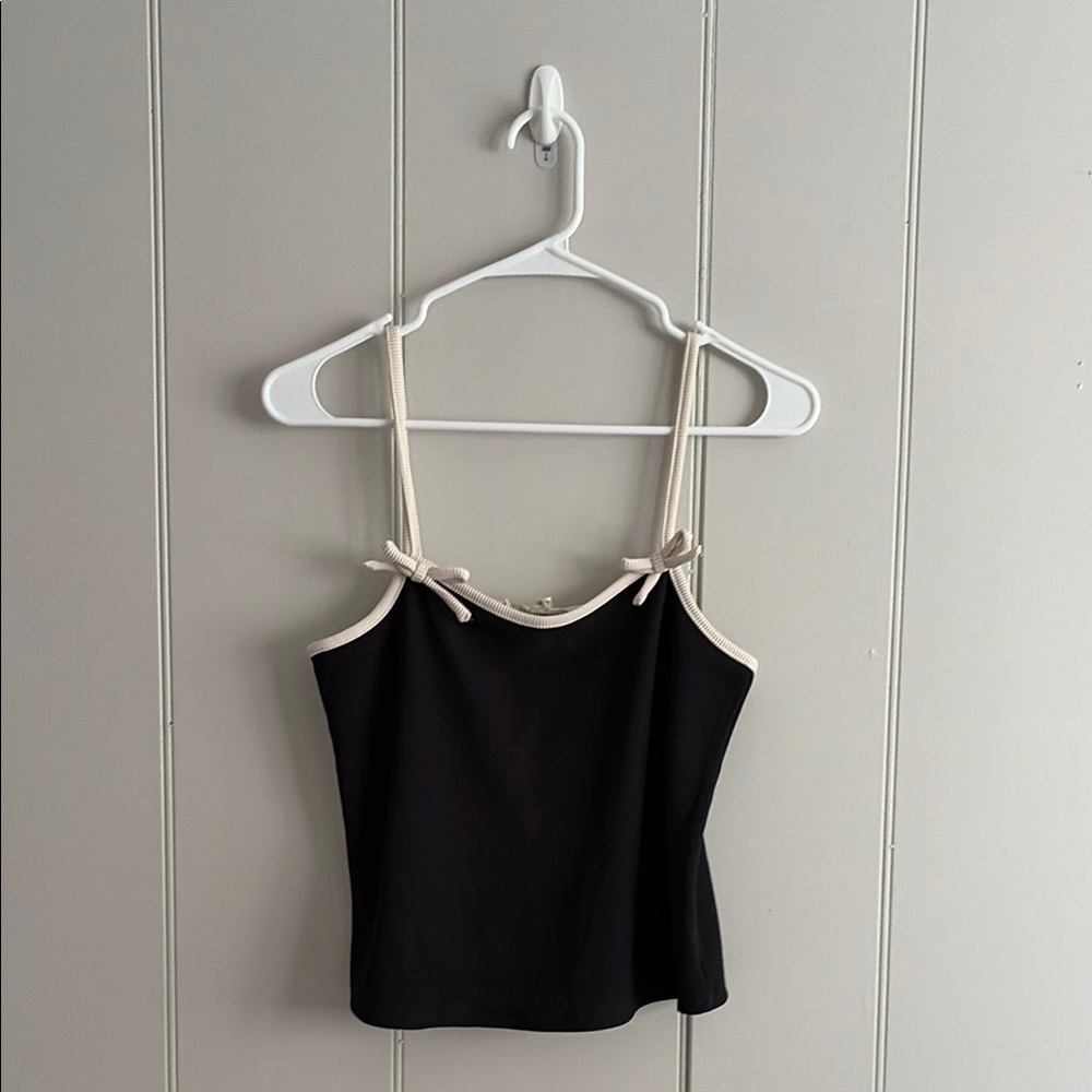 Anthropologie - Blue Tassel Black Tank Top with bows